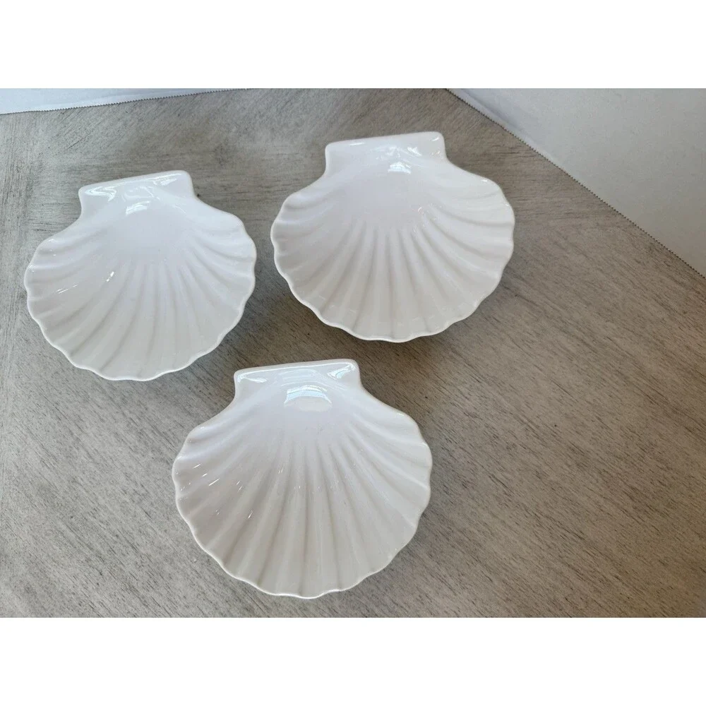 Revol La Porcelain Stamped Seashell Pieces Plate 1970s‎ French Vintage Set Of 3
